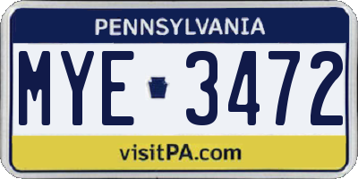 PA license plate MYE3472