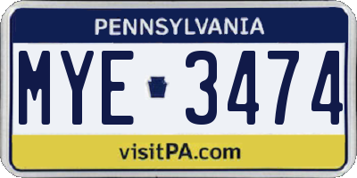PA license plate MYE3474