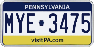 PA license plate MYE3475