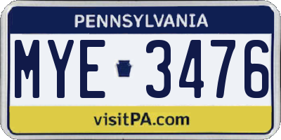 PA license plate MYE3476