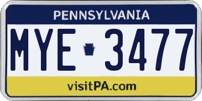PA license plate MYE3477