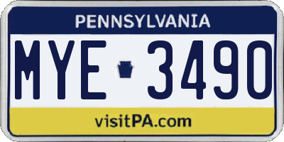 PA license plate MYE3490