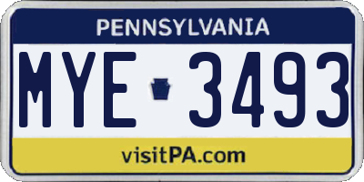 PA license plate MYE3493