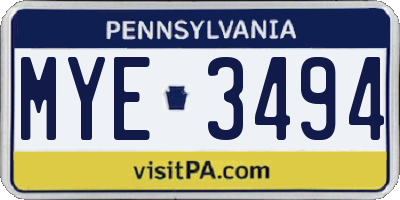 PA license plate MYE3494