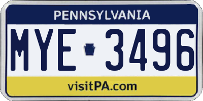 PA license plate MYE3496