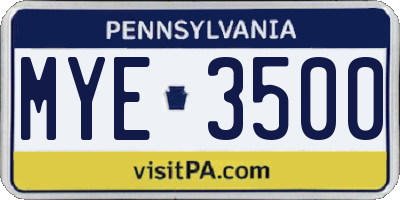 PA license plate MYE3500
