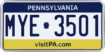 PA license plate MYE3501