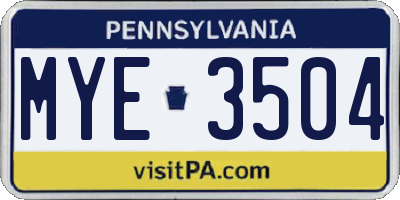 PA license plate MYE3504