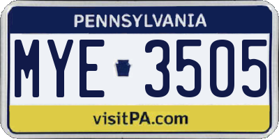 PA license plate MYE3505