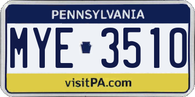PA license plate MYE3510