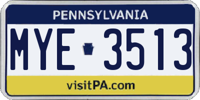 PA license plate MYE3513