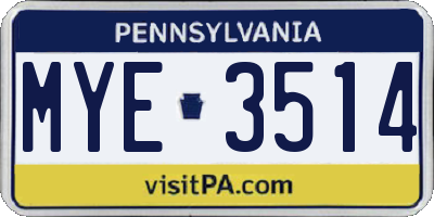 PA license plate MYE3514
