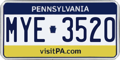 PA license plate MYE3520