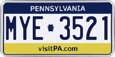 PA license plate MYE3521
