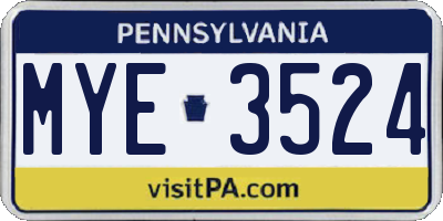 PA license plate MYE3524