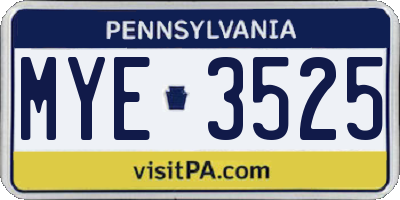 PA license plate MYE3525