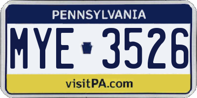 PA license plate MYE3526