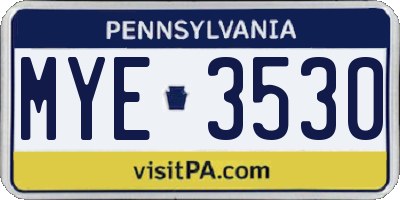 PA license plate MYE3530