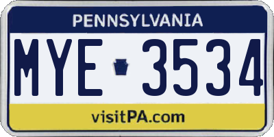PA license plate MYE3534