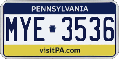 PA license plate MYE3536