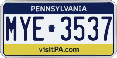 PA license plate MYE3537