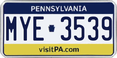 PA license plate MYE3539