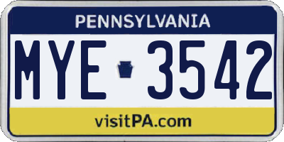 PA license plate MYE3542