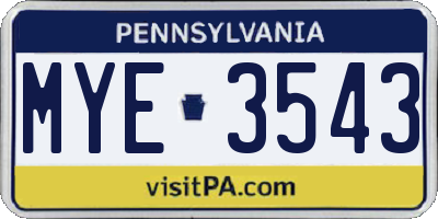 PA license plate MYE3543