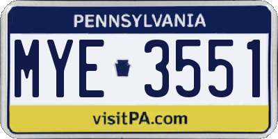PA license plate MYE3551