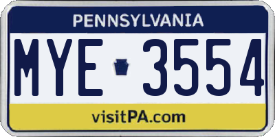 PA license plate MYE3554