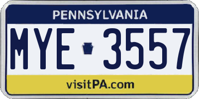 PA license plate MYE3557