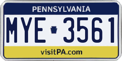 PA license plate MYE3561