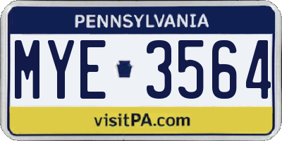PA license plate MYE3564