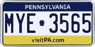 PA license plate MYE3565