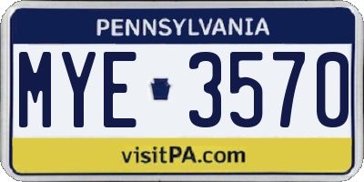 PA license plate MYE3570