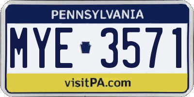 PA license plate MYE3571