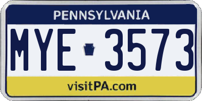 PA license plate MYE3573