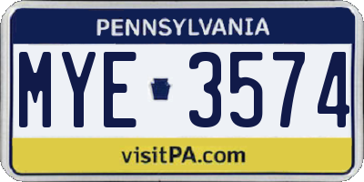 PA license plate MYE3574
