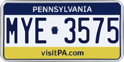 PA license plate MYE3575