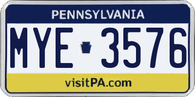 PA license plate MYE3576