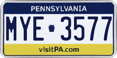 PA license plate MYE3577