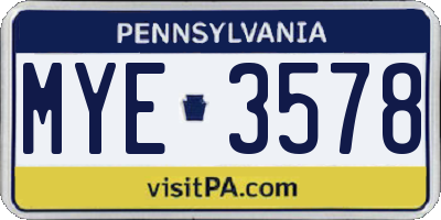 PA license plate MYE3578