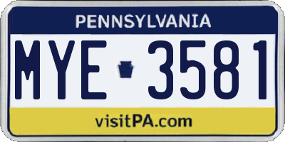 PA license plate MYE3581