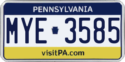 PA license plate MYE3585