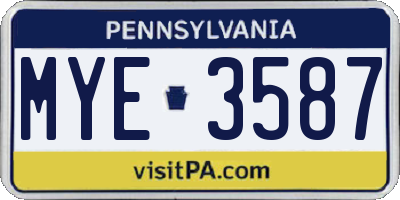 PA license plate MYE3587