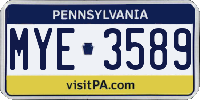 PA license plate MYE3589