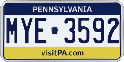 PA license plate MYE3592