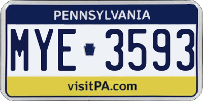 PA license plate MYE3593