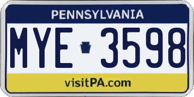 PA license plate MYE3598