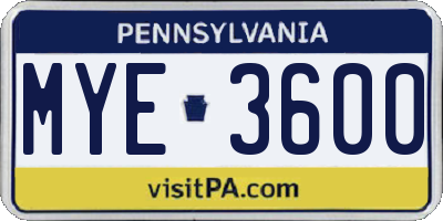PA license plate MYE3600
